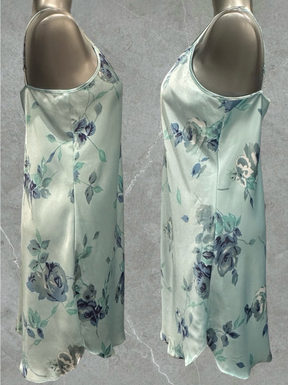 2 for $30 | Y2K Secret Treasures Damas Mint Floral Satin Chemise - Picture 5 of 15